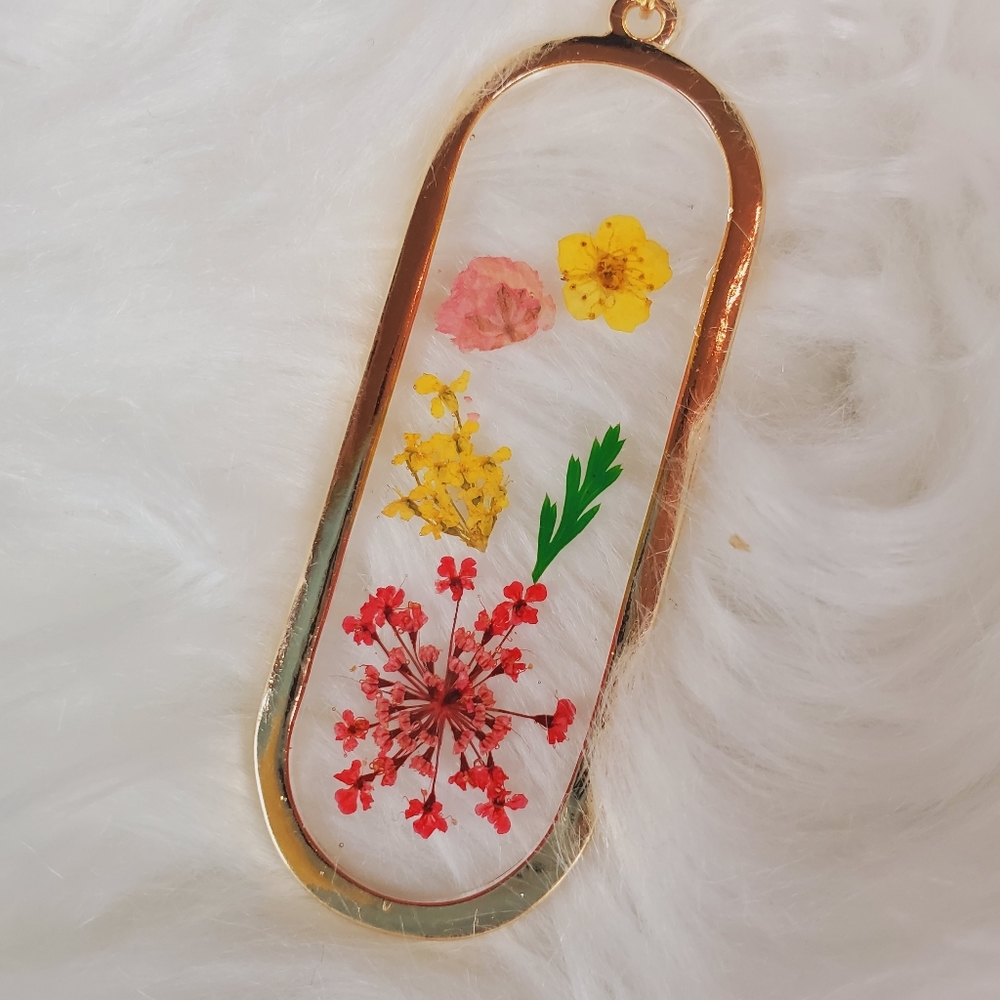 Dried flower boho pendant necklace gold tone - Picture 5 of 7